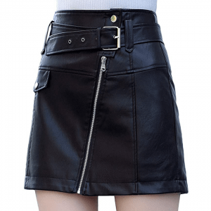 Itemnew - Minifalda de piel sintética con cremallera oculta para mujer